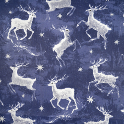 100% Baumwolle mit Weihnachtsmotiv magische Rehe auf dunkelblauem Hintergrund