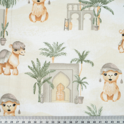 100% Baumwolle Kamele grün-grau auf weißem Hintergrund