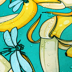 Wasserabweisender Codura-Stoff - Bananen und Libellen auf türkisfarbenem Hintergrund