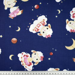 100% Baumwolle mit Schafmotiven auf dunkelblauem Hintergrund