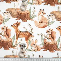 100% Baumwolle Waldtiere Zoo braun auf weißem Hintergrund