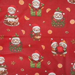 100% Baumwolle Weihnachtsmuster Gnome mit Lebkuchen auf rotem Hintergrund