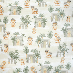 100% Baumwolle Kamele grün-grau auf weißem Hintergrund