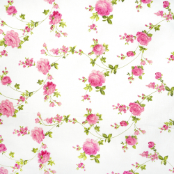 100% Baumwolle Blumen Rosen auf Ranken auf weißem Hintergrund