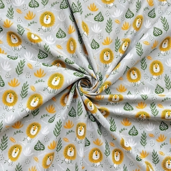 Baumwolle 100% Mini-Löwen auf grauem Hintergrund  