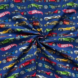 100% Baumwolle Super Cars auf dunkelblauem Hintergrund  