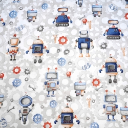 Baumwolle 100% Roboter blau-orange  