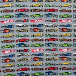 100% Baumwolle Super Cars auf grauem Hintergrund  