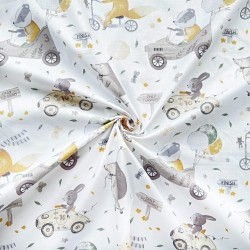 100% Baumwolle Tiere Rennen beige-grün auf weißem Hintergrund  