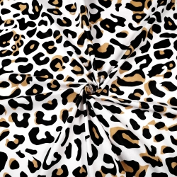 Baumwolle 100% Leopardenmuster beige-schwarz auf weißem Hintergrund  