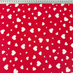Baumwolle 100% kleine und große weiße Herzen auf amarantfarbenem Hintergrund  