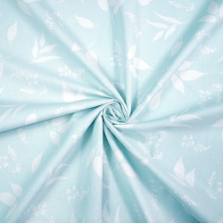 Baumwolle 100% weiße Blätter auf blauem Hintergrund  