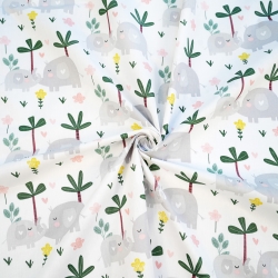 Baumwolle 100% Elefanten mit Palmen auf weißem Hintergrund  