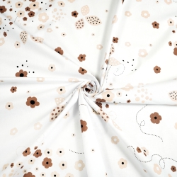 Baumwolle 100% braun-beige Blümchen auf weißem Hintergrund  