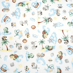 100% Baumwolle Tiere am Meer auf weißem Hintergrund  