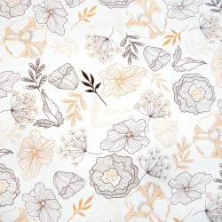 Baumwolle 100% braun-beige Blumenumrisse auf weißem Hintergrund  