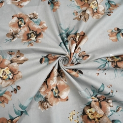 Baumwolle 100% braune Orchideen auf grauem Hintergrund  