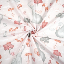 Baumwolle 100% große Elefanten auf rosa Hintergrund  