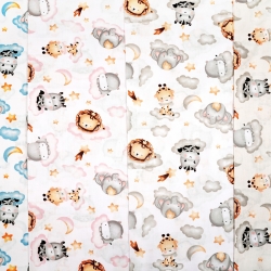 Baumwolle 100% afrikanische Tiere auf rosa Wolken auf weißem Hintergrund  