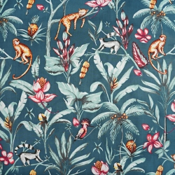 Baumwolle 100% Dschungeltiere auf Jeanshintergrund  