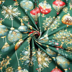 Baumwolle 100% Weihnachtsmuster Kugeln auf grünem Hintergrund  