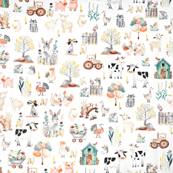Baumwolle 100% Tierchen Bauernhof auf weißem Hintergrund  