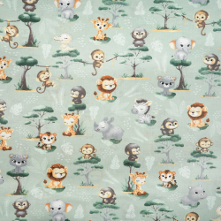 Baumwolle 100% afrikanische Tierchen Baby klein auf salbeigrünem Hintergrund  