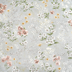 Baumwolle 100% Blumen an Zweigen beige-braun auf grauem Hintergrund  