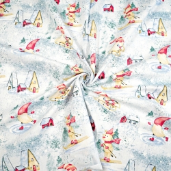 100% Baumwolle weihnachtliches Muster Wintersport auf blauem Hintergrund  