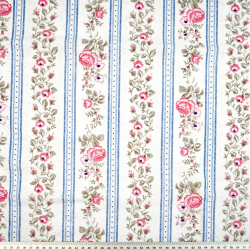 Flanela różyczki w pasach niebieskich