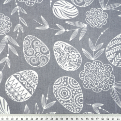 Bawełna 100% wzór wielkanocne pisanki na szarym tle