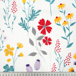 Bawełna 100% łączka kwiecista kolorowa na białym tle