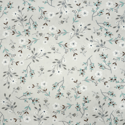 Bawełna 100% kwiaty na gałązkach szałwiowych na jasno szarym tle