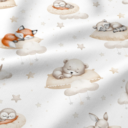 Bawełna 100% zwierzątka śpiące na poduszkach na białym tle