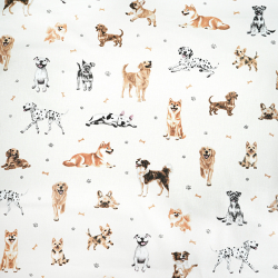 Bawełna 100% psy rasowe z kostkami na ecru tle