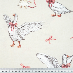 Bawełna 100% ptaki gęsi z myszkami na beżowym tle