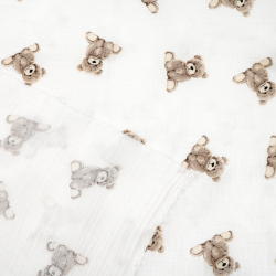 Muślin double gauze drukowany misie beżowe