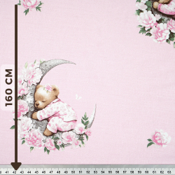 Bawełna 100% misie śpiące na księżycach na różowym tle