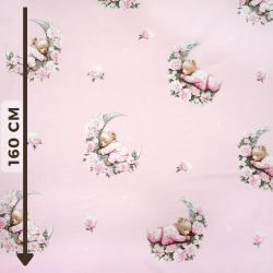 Bawełna 100% misie śpiące na księżycach na różowym tle