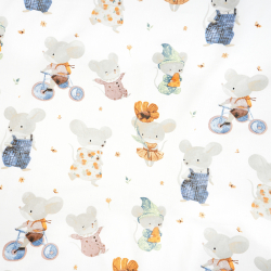 Bawełna 100% myszki na rowerach na białym tle