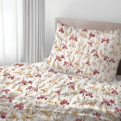 Bawełna 100% kwiaty irysy bordowe na białym tle