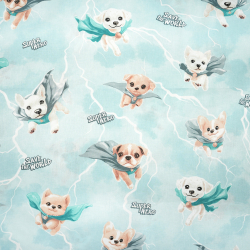 Bawełna 100% super pieski na turkusowym tle