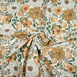 Muślin double gauze drukowany kwiaty pomarańczowo zielone