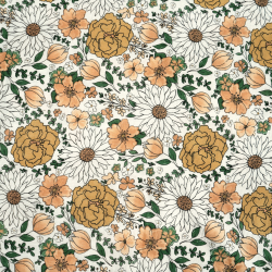 Muślin double gauze drukowany kwiaty pomarańczowo zielone