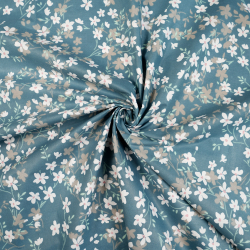 Bawełna 100% kwiatuszki białe na jeansowym tle - 220 cm