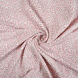 Muślin double gauze drukowany łączka różowa na białym tle