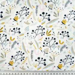 Muślin double gauze drukowany krzaczki pastelowe z jarzębiną