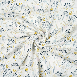 Muślin double gauze drukowany krzaczki pastelowe z jarzębiną