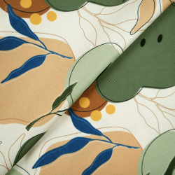 Tkanina wodoodporna Codura - Liście zielono beżowe na ecru tle