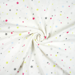 Muślin double gauze drukowany gwiazdki kolorowe